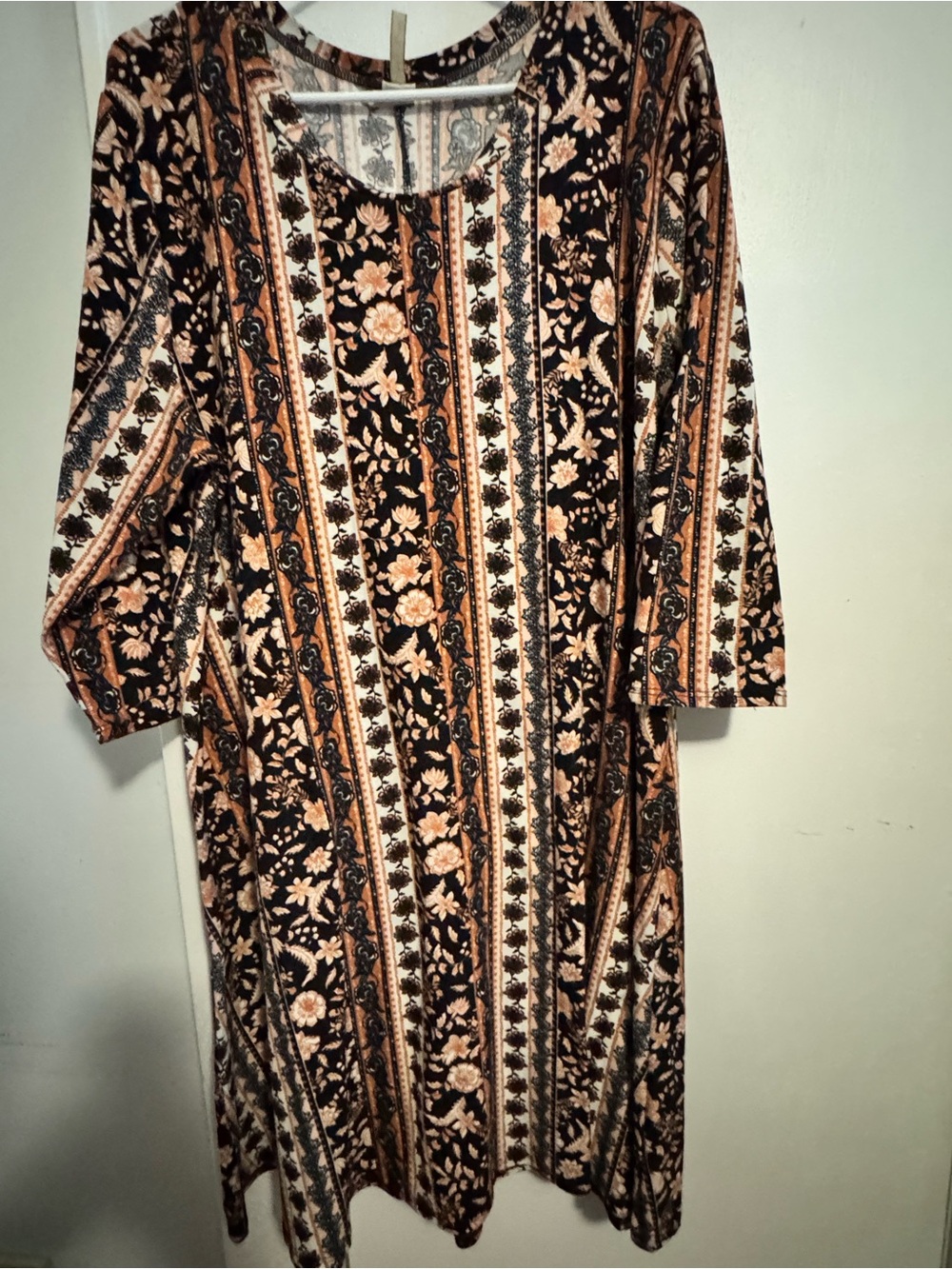 Striped Floral Midi Dress in Black and Tan